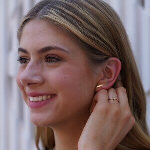 Flat Bar Earrings / 14K Yellow Gold